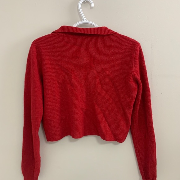 Brandy Melville zip-up red collard sweater - Picture 2 of 3
